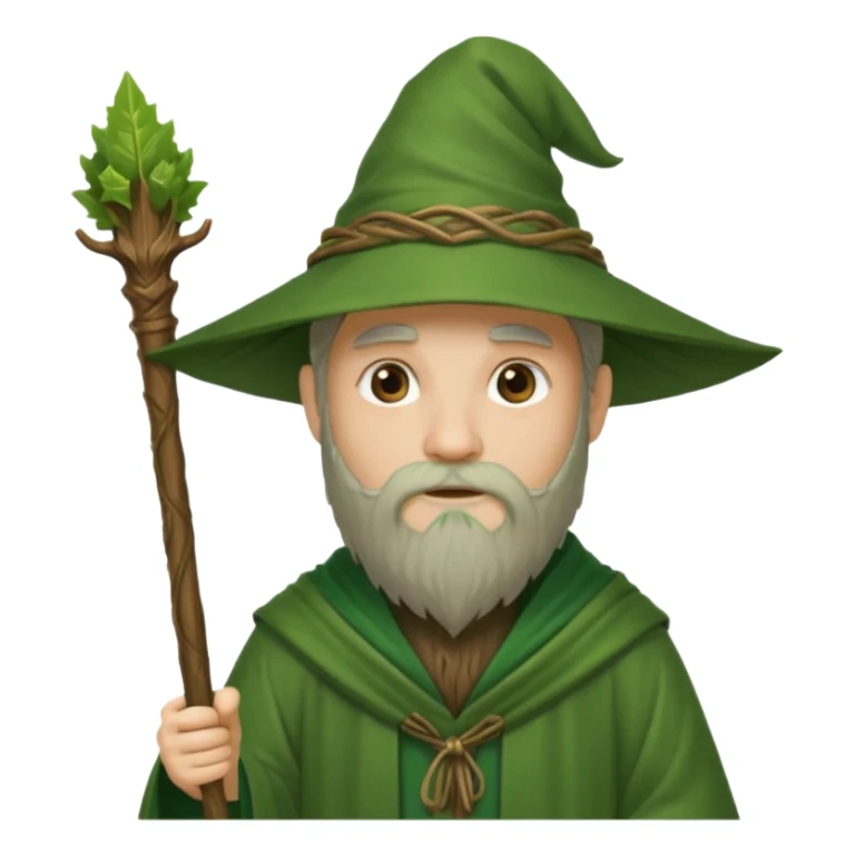 Forest Wizard – green robe, wooden staff, leafy beard sticker