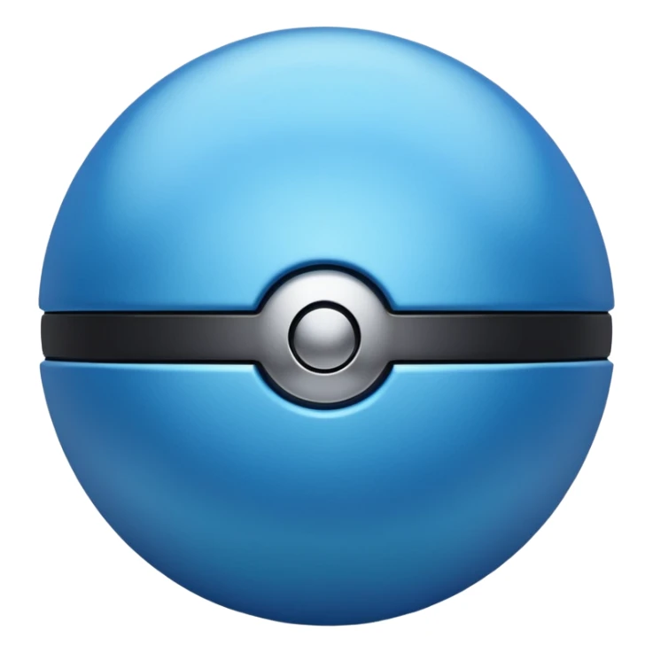 blue pokeball emoji, top half is a more saturated blue, bottom half is white, black stripe, with a metallic sheen sticker