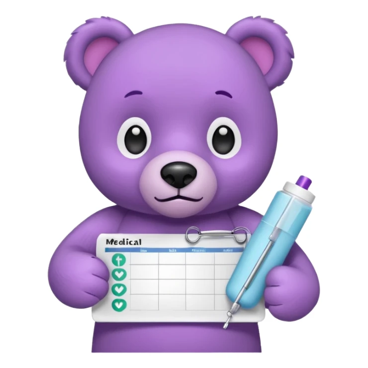 purple bear holding a medical chart sticker