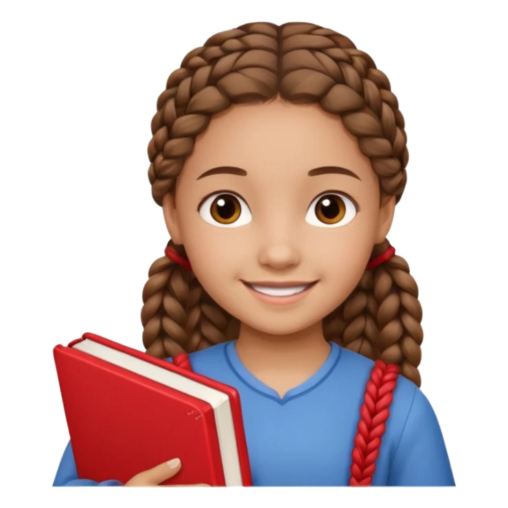 brown braid hair girl kid, student, red book sticker