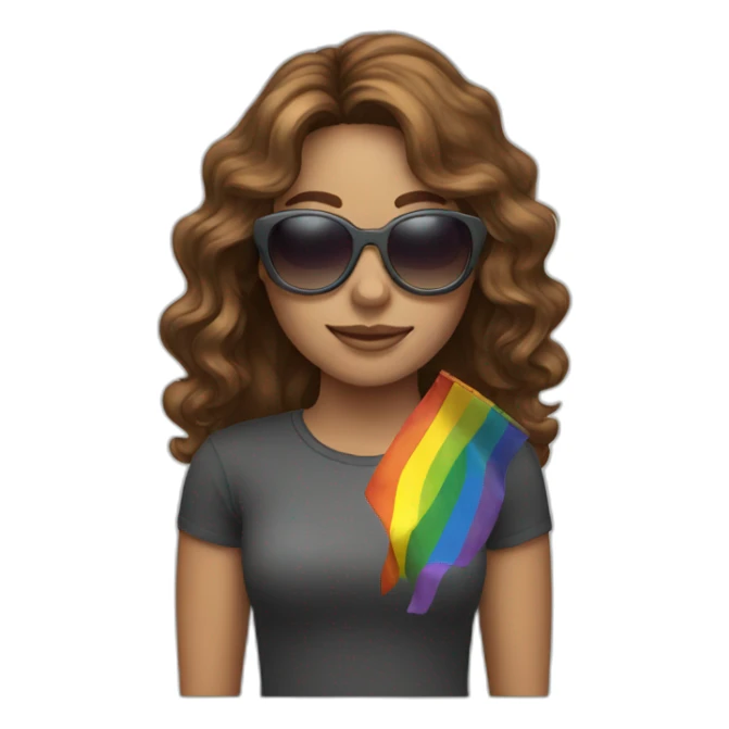 female with brown wavy hair rainbow flag and sunglasses  sticker
