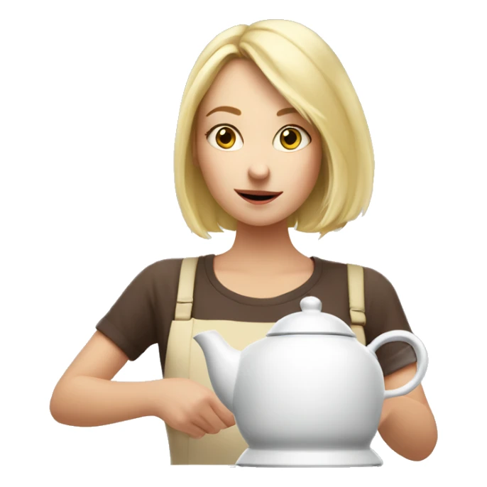 Blonde girl making tea with a white kettle she looks amazed sticker