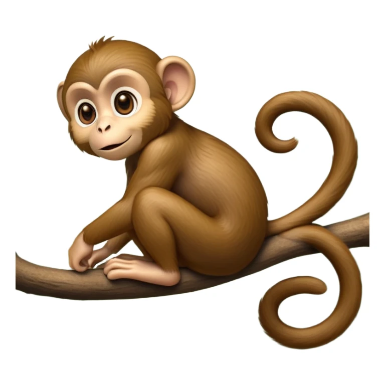 cinematic-monkey-realistic-full-body-sitting-emoji,-slim-agile-frame-poised-on-a-branch,-long-tail-curled-slightly,-head-tilted-dramatically,-warm-brown-fur-soft-and-fluffy,-bright-playful-eyes-exuding-mischief,-simplified-yet-realistic-focused-features,-highly-detailed,-glowing-with-an-almost-sarcastic-glow sticker