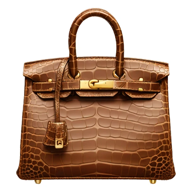 side view of a brown crocodile birkin with golden hardware  sticker