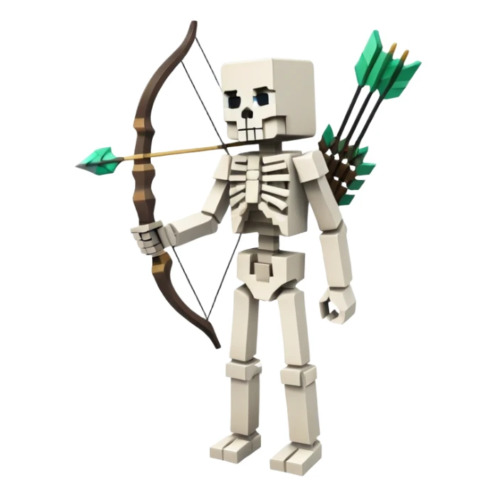Minecraft Skeleton full body with bow and arrow, white blocky character sticker