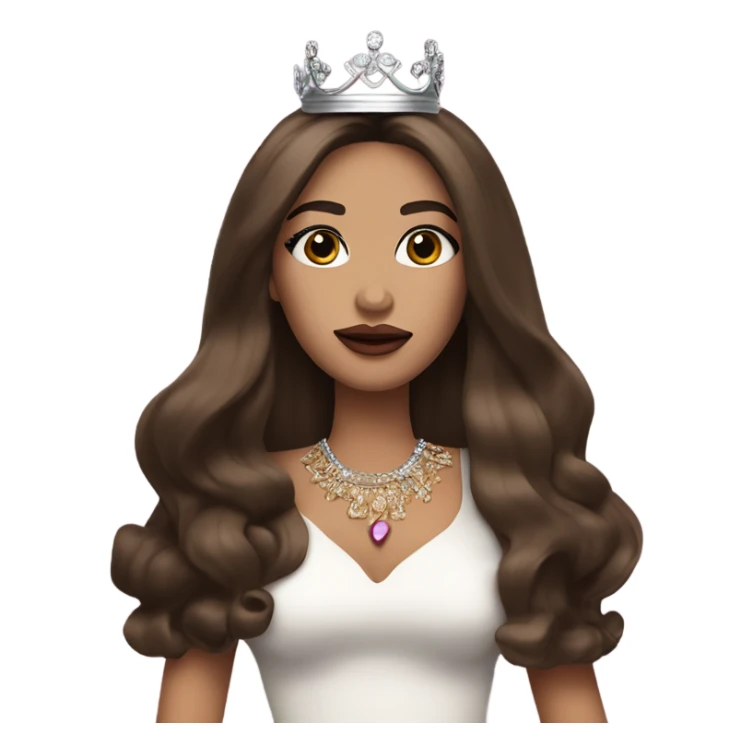 Brunette long straight hair and wears crown bombshell big lips makeup sticker