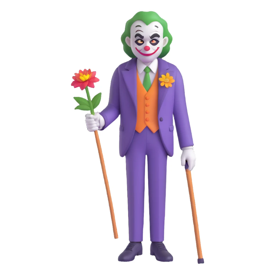 Joker with a cane and a flower on his lapel sticker
