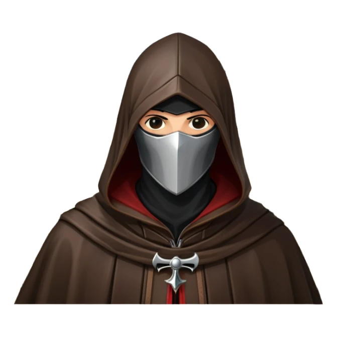 icon featuring Assasin's Creed in an iconic assassin's hood, standing tall against the backdrop of Florence. The design captures the essence of adventure, with intricate details of historical architecture and a sense of mystery. The character is poised, ready for action. transparent background. sticker