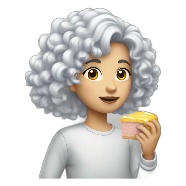 joven piel blanca pelo gris comiendo pastel sticker