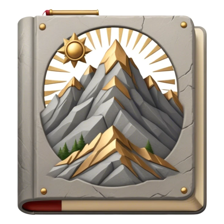 A gray, stone-textured book with bronze or gold details, featuring a mountain, a winding path, or a Roman laurel, radiating strength, resilience, and the wisdom of overcoming adversity sticker