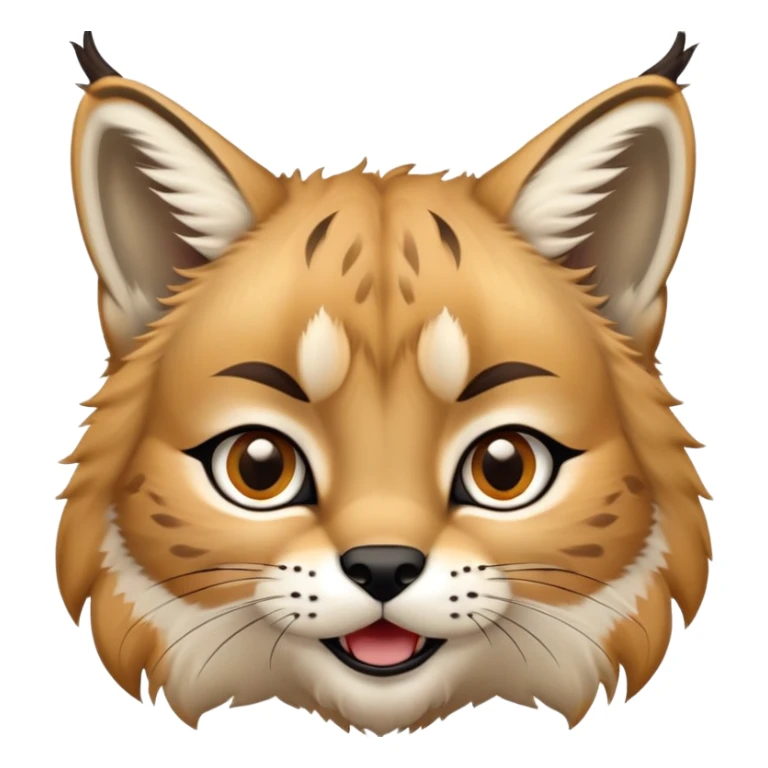 Cinematic-realistic cute-Lynx-Portrait-Emoji – Head tilted dramatically with an exaggeratedly amused expression, featuring a thick, tufted golden-brown coat with striking black ear tufts, wide, expressive amber eyes filled with playful disbelief. zoomed out to show fluffy fur sticker