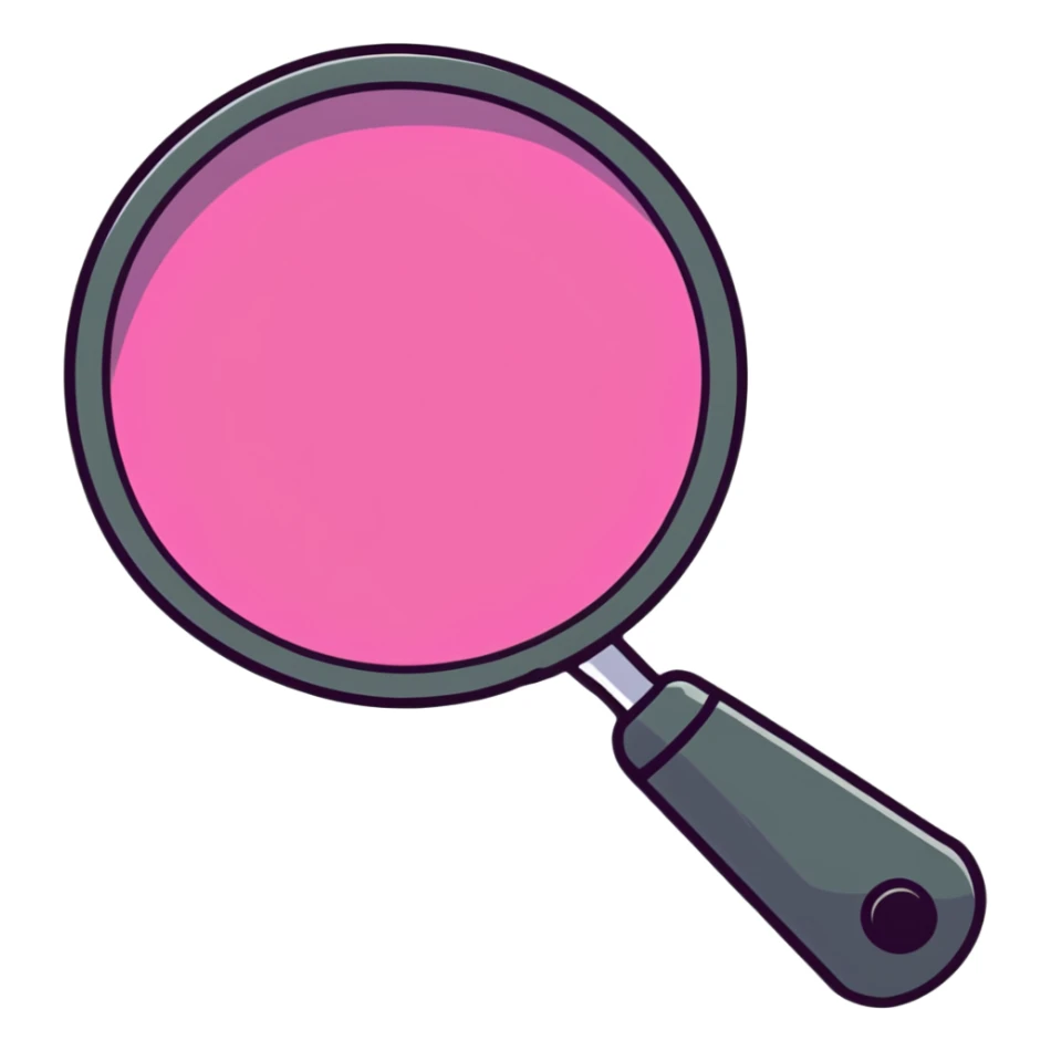 magnifying glass, transparent glass with bright pink gradient from #FF335F to #FF99AA, highlights, minimalistic sticker
