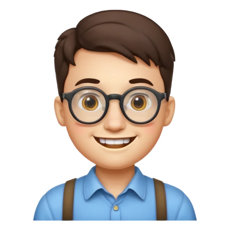 nerd emoji with round glasses, braces, smiling, apple style sticker