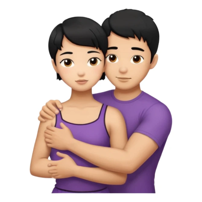 buff Asian Man black hair hugging girl with black pixie cut  sticker