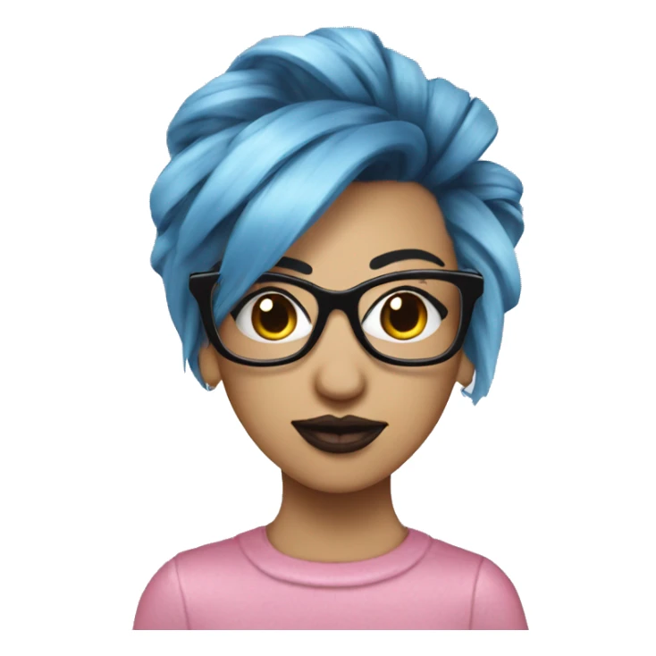 short blue  punk hairstyle lady with smart glasses pink lipstick sticker