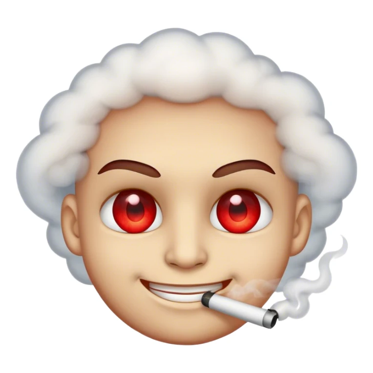 a smirking face with red eyes with smoke around it  sticker