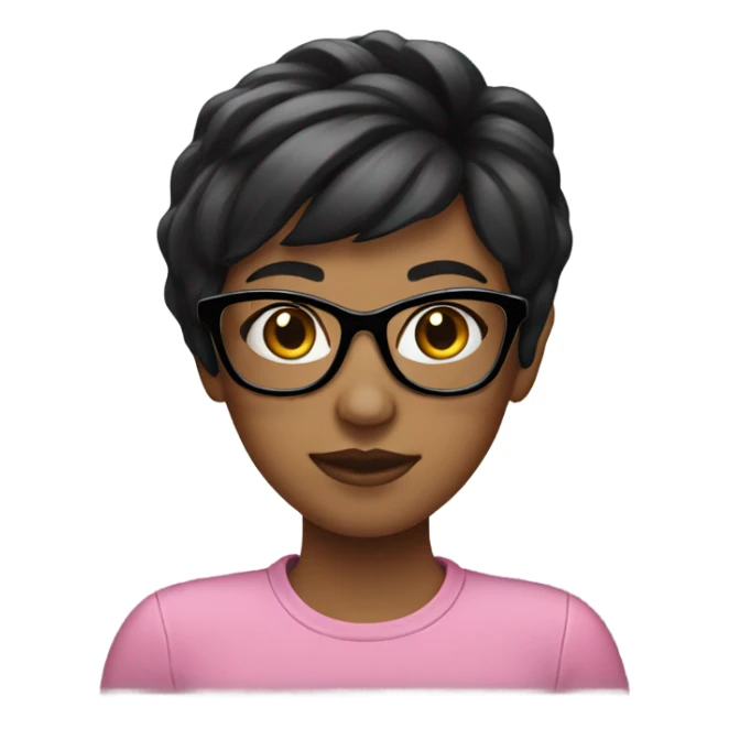 pink girl with black glasses and short black hair sticker