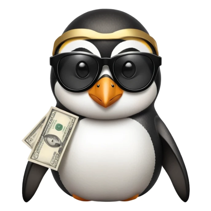 Penguin wear sun glasses and have money  sticker