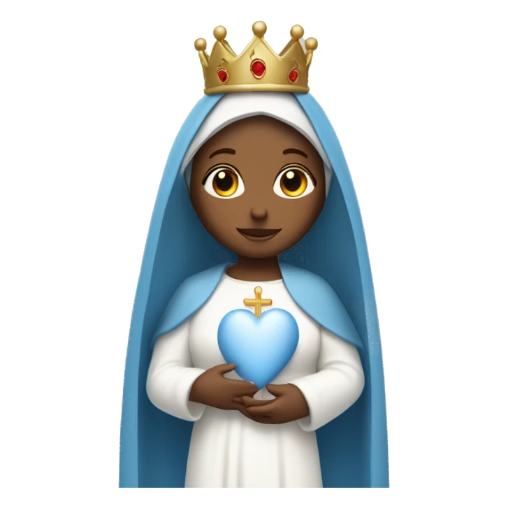 holy mary with a crown, blue veil, white clothes, holding a heart in her hands sticker
