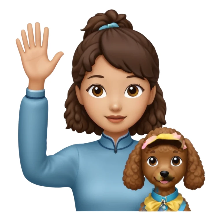 A Asia pony tail girls and brown poodle Say goodbye sticker