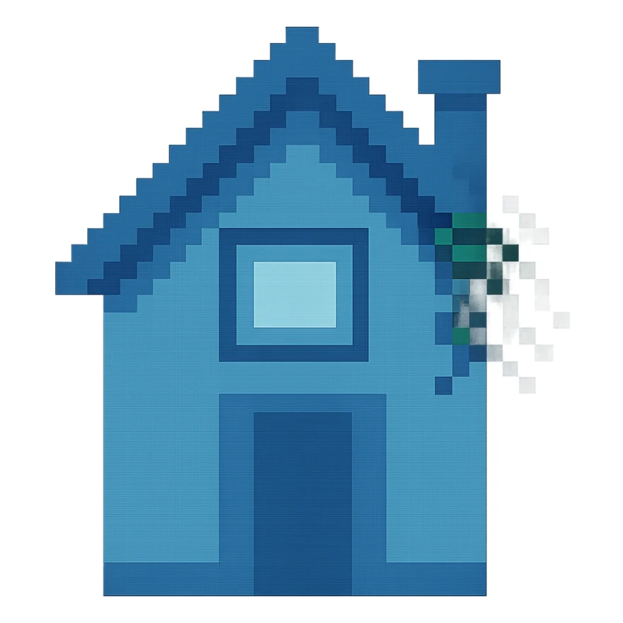 minimal house, pixel-art, blue sticker