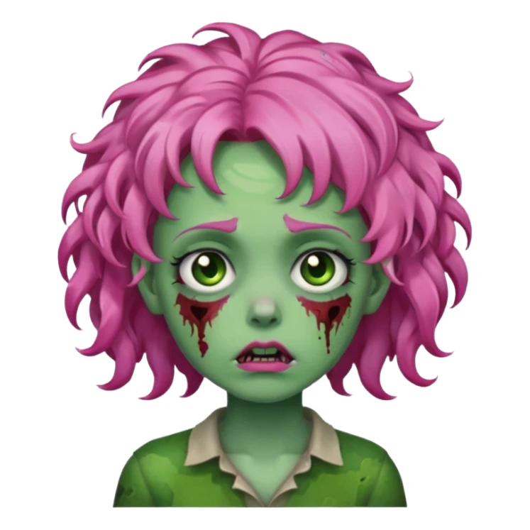 Sad zoombie curly pink hair, green skin sticker