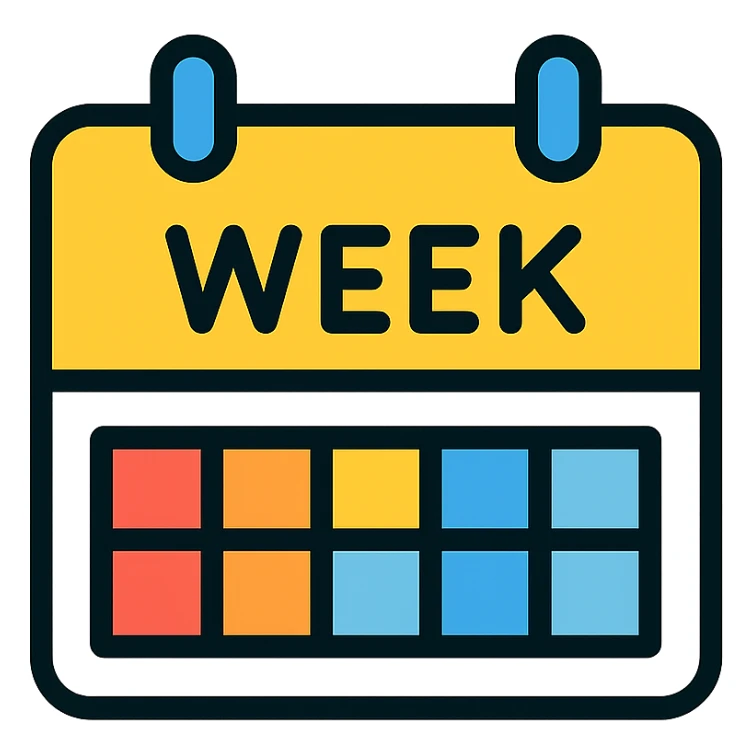 week calendar icon with color outlines and visible day boxes color outline icon style sticker