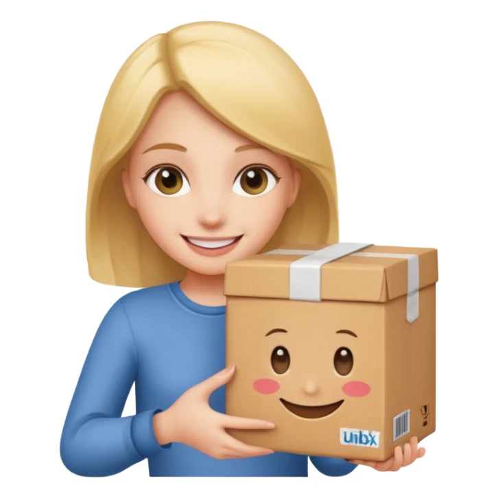 Create unbox and smile logo on it and girl hold it sticker