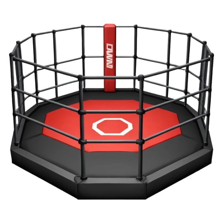 MMA cage arena object icon, octagon fighting cage with metal fence walls, padded corner posts, professional combat arena, 3D cartoon style, mobile game icon style, centered, clean background, no people, no text, no watermark
 sticker