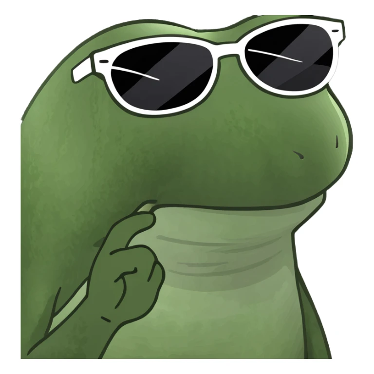 Add stylish sunglasses to the bufo frog on the beach, keeping the bufo style. sticker