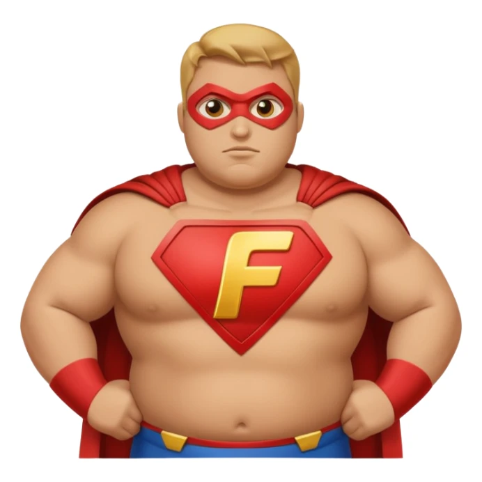 fat super hero with f on his chest sticker