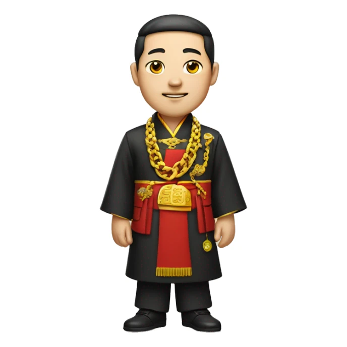 rich chinese man with gold chain in national dress sticker