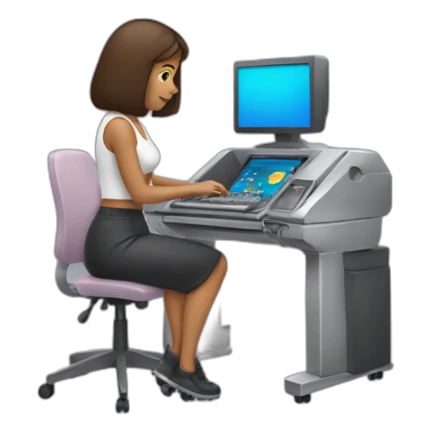 une femme qui a une machine ordinateur portable sur sa main sticker