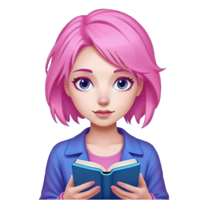 a female reader pink light and blue reading a book on kindle sticker
