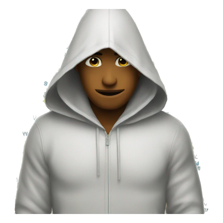 Man wearing a hood covering his face with a "D" alphabet sticker