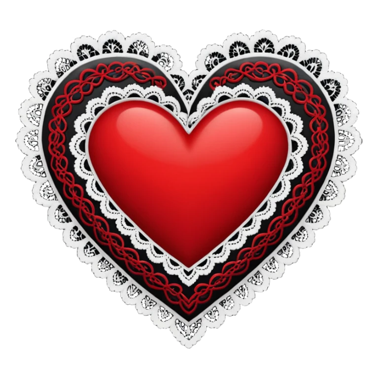 red and black heart with white lace, more black than red sticker