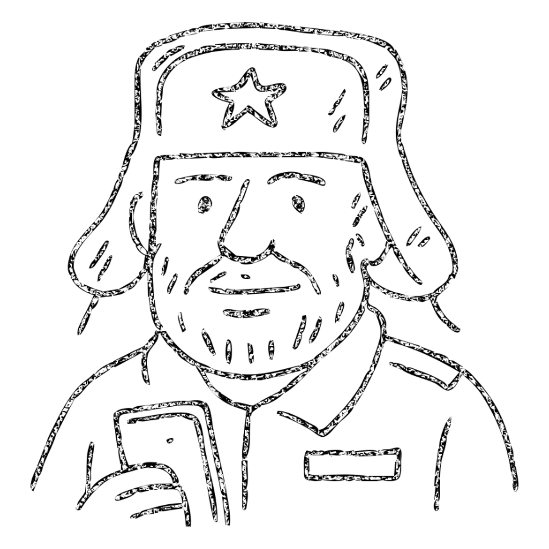 Russian army military blogger wearing an ushanka hat sticker