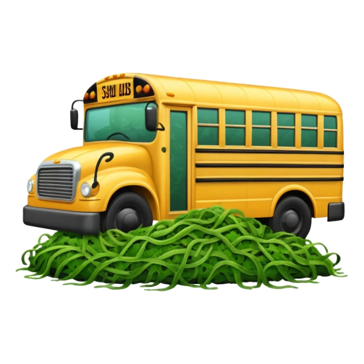 Front view of a School bus covered in seaweed sticker