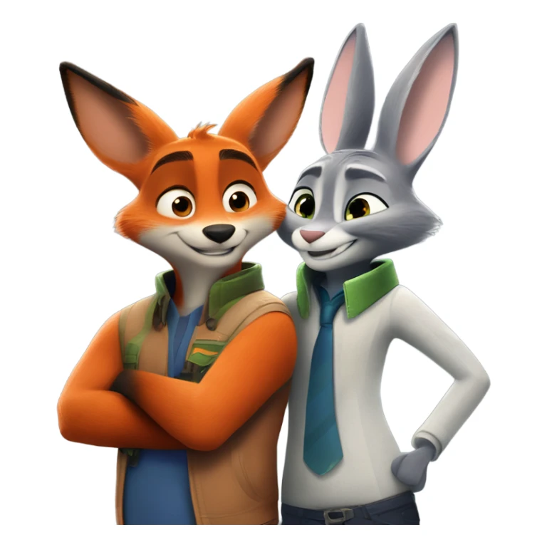 Nick Wilde the orange fox from Zootopia and Judy Hopps the grey bunny from Zootopia hugging each other sticker