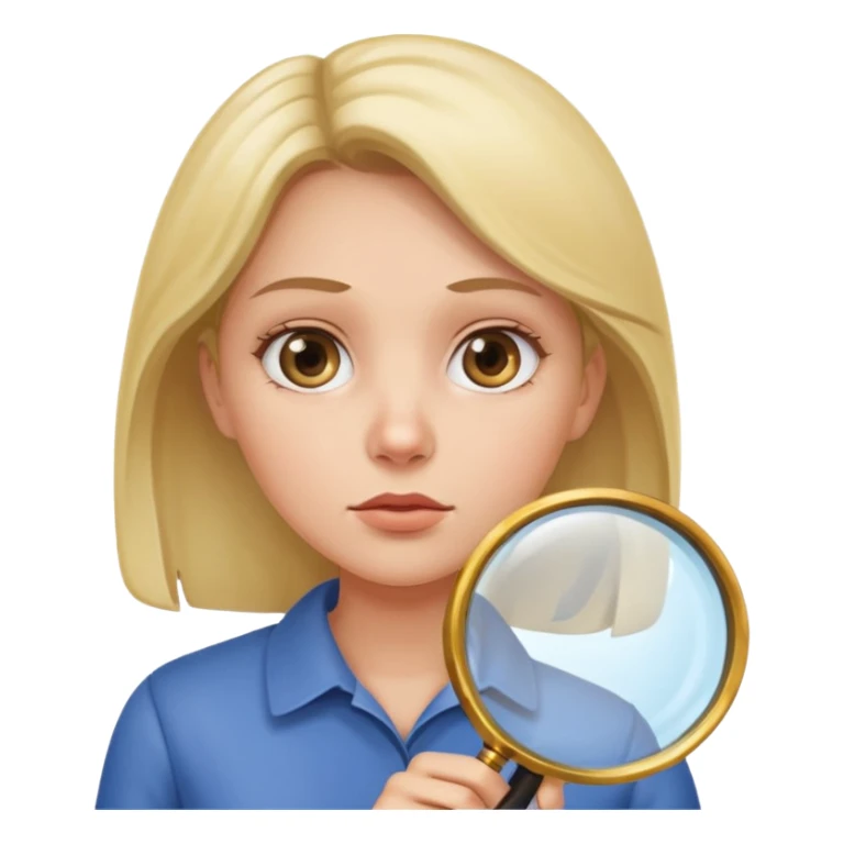 A woman holding a large magnifying glass and looking at something intently sticker