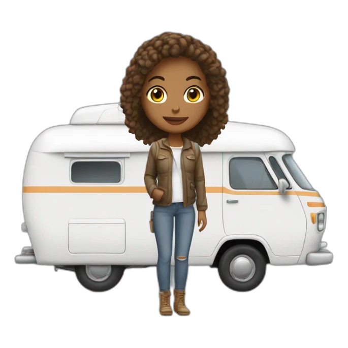 Travel Girl in front of a white Campingcar  sticker