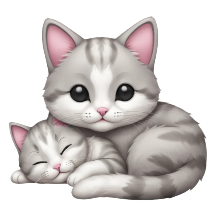 1 grey and white small cat with its eyes closed lying down leaning on its elbow with its paw curled under his head holding it up sticker