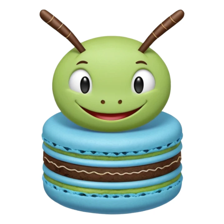 A cartoon cricket on a blue macaron sticker