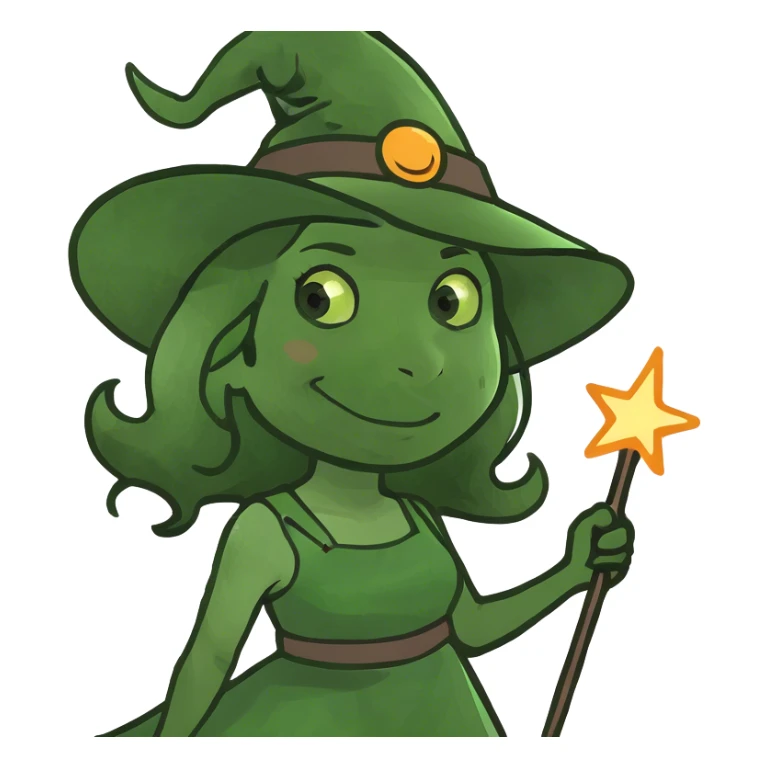 A witch girl in a hat with a magic wand is happy sticker