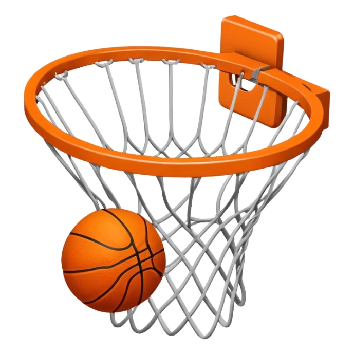 Basketball falling through the center of a hoop net, top view sticker