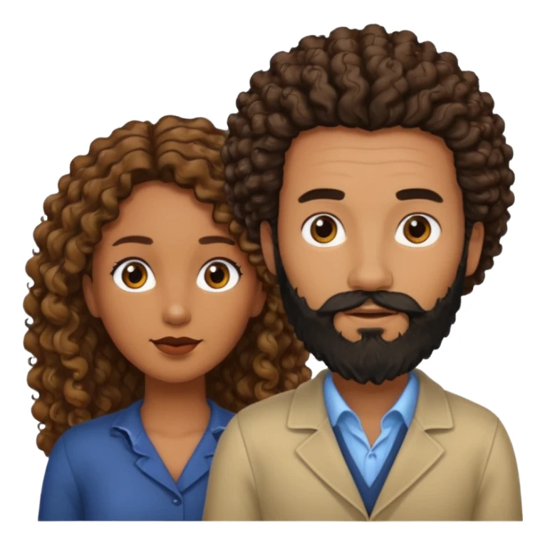 Beso mujer morena rizada cabello largo y hombre blanco con barba negra sticker