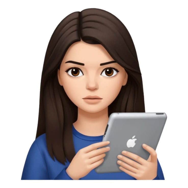 bored brunette  Kendall Jenner with long hair holding iPad emoji sticker