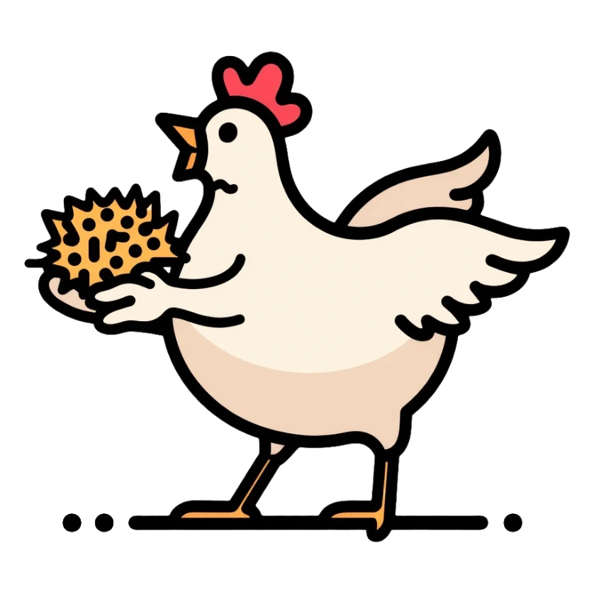 scared white hen holding nest of hay in wings sticker
