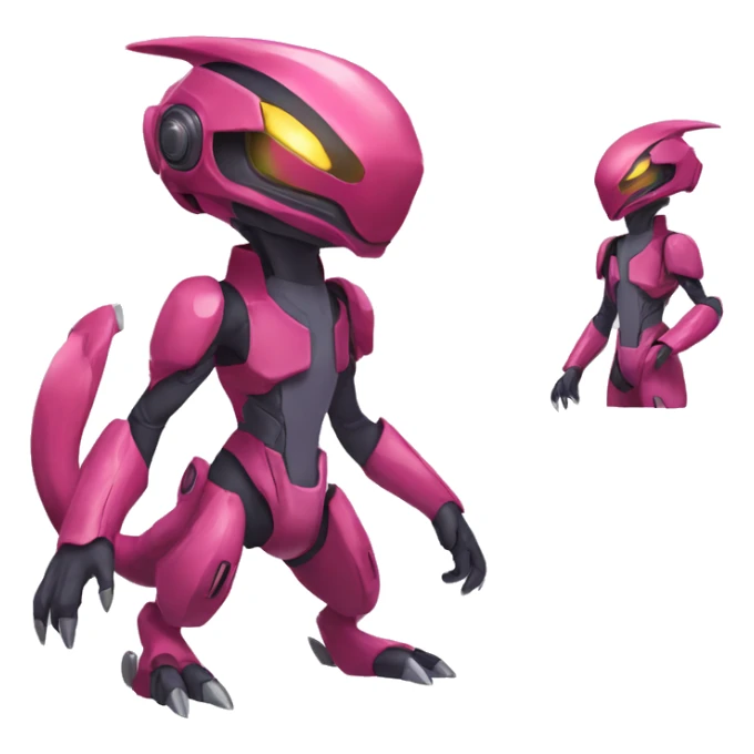 a Genesect-Raptor-Fakémon—hybrid with a futuristic visor-helmet full body sticker