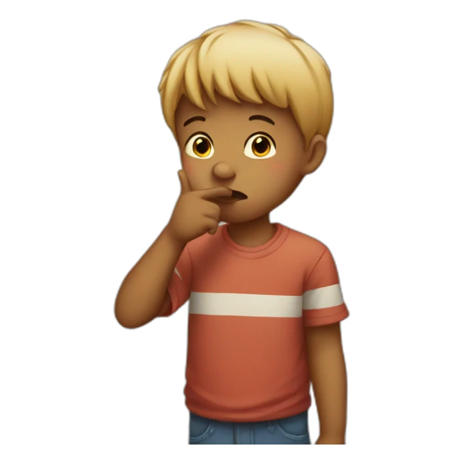 A boy with his finger in his mouth making the silence sign sticker